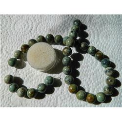 ROUND AGATE BEADS - GREEN / BROWN - 34 PC - 12MM DIAMETER