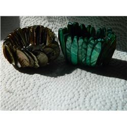 BRACELETS - 2 TTL -  ABALONE SHELL - GREEN & BROWN SOME CHIPS