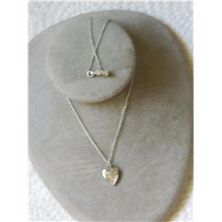 NECKLACE - STAMPED "MC STER" - 12" LONG - HEART PENDANT - FLOWER ENGRAVED