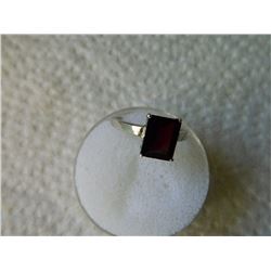 RING -PRINCESS FACETED RICH RED GARNET(9.1 X 7.1mm ) IN STERLING SILVER SOLITAIRE SETTING - RETAIL E