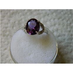 RING - 4.05 CT OVAL FACETED AMETHYST & DIAMOND IN STERLING SILVER SETTING - RETAIL ESTIMATE $450