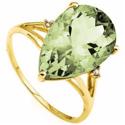 **** FEATURE ITEM **** RING - 5.47 CARAT PEAR FACETED GREEN AMETHYST & 2 GENUINE DIAMONDS IN 10KT SO