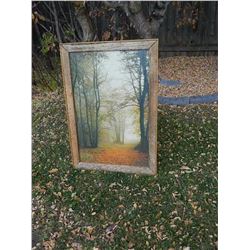 FRAMED PICTURE - PATH IN WOODS - RUSTIC WOOD FRAME - 40 ½" TALL