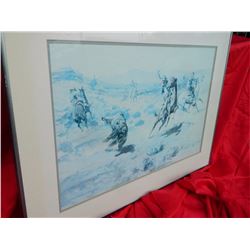 FRAMED PICTURE - BEAR & INDIANS - GM RUSSEL 1908