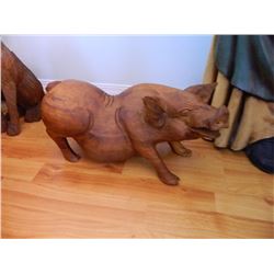 HAND CRAFTED SOLID WOOD CARVING - PIGGY - 16 ½" LONG - RETAIL $380