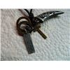 Image 2 : ROPE NECKLACE WITH 5 PENDANTS - HORN, CROSS, TAG & 2 RINGS