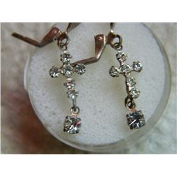 EARRINGS - RHINESTONE CROSS - LOCKING SHEPARD HOOKS