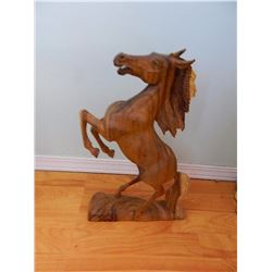 HAND CRAFTED SOLID WOOD CARVING - HORSE ON HIND LEGS - 18" TALL - RETAIL $200