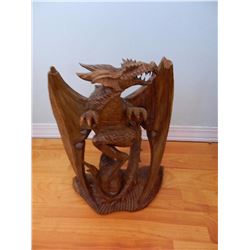 HAND CRAFTED SOLID WOOD CARVING - DRAGON - 12" TALL - RETAIL $350