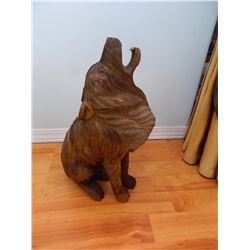 HAND CRAFTED SOLID WOOD CARVING - WOLF - 15 ½" TALL - RETAIL $349