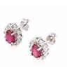 Image 2 : EARRINGS -  1 1/3  CTW OVAL FACETED AFRICAN CARDINAL RED RUBY & 2 ROUND FACETED DIAMONDS IN 925 STER