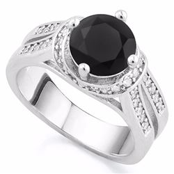 RING - CREATED BLACK SAPPHIRE & FLAWLESS CREATED DIAMOND IN 18K GOLD PLATED GERMAN SILVER SETTING - 
