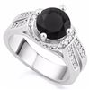 Image 1 : RING - CREATED BLACK SAPPHIRE & FLAWLESS CREATED DIAMOND IN 18K GOLD PLATED GERMAN SILVER SETTING - 