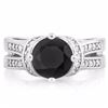Image 2 : RING - CREATED BLACK SAPPHIRE & FLAWLESS CREATED DIAMOND IN 18K GOLD PLATED GERMAN SILVER SETTING - 