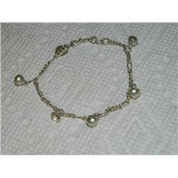 BRACELET - SILVER WITH BELLS - 6" LONG - 3.5gm one bell as-is
