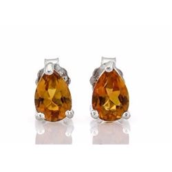 EARRINGS -  3/4  CTW PEAR FACETED DARK GOLDEN YELLOW CITRINE IN 925 STERLING SILVER SETTING - RETAIL