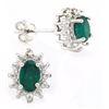 Image 2 : EARRINGS -  1 1/3  CTW OVAL FACETED ENHANCED GENUINE RICH GREEN EMERALD & 2 ROUND FACETED DIAMONDS I