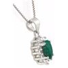Image 2 : NECKLACE - 2/3 CT OVAL FACETED ENHANCED GENUINE RICH GREEN EMERALD & ROUND FACETED DIAMOND IN 925 ST