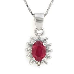 NECKLACE - 2/3 CT OVAL FACETED AFRICAN CARDINAL RED RUBY & ROUND FACETED DIAMOND IN 925 STERLING SIL