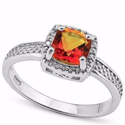 RING -  4/5  CT CUSION FACETED AZOTIC TOPAZ (MAGICAL ORANGE RAINBOW COLOR) & 2 ROUND FACETED DIAMOND