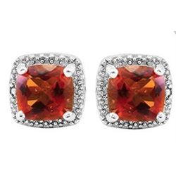 EARRINGS -  1 3/5  CTW CUSION FACETED AZOTIC TOPAZ (MAGICAL ORANGE RAINBOW COLOR) & 2 ROUND FACETED 