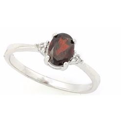 RING -  1 1/5 CT OVAL FACETED GARNET & 2 DIAMONDS IN 925 STERLING SILVER SETTING - RETAIL ESTIMATE $