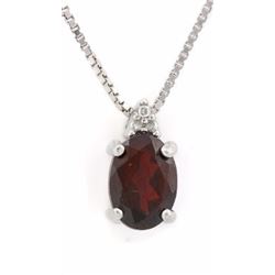 NECKLACE - 1 1/5 CT OVAL FACETED GARNET & DIAMOND IN STERLING SILVER SETTING - INCLUDES 20" 925 ITAL