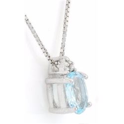 NECKLACE - 4/5 CT OVAL FACETED BABY SWISS BLUE TOPAZ & DIAMOND IN STERLING SILVER SETTING - INCUDES 