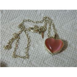 ESTATE - NECKLACE - AVON SP - FILIGREE SIDED HEART WITH PINK CENTER - HEART - 16.5mm TALL