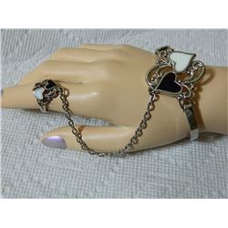 ESTATE - RING BRACELET SET WITH CHAIN - RING SZ 7 - SILVER? NON-FEROUR