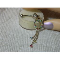 ESTATE - BODY JEWELRY - HEART WITH MULTI COLOR RHINESTONES - 63mm LONG
