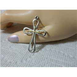 ESTATE - PENDANT - CROSS - "STER ..PPQ???" - GOLD CROSS IN CENTER - 2.5gm - 44mm tall