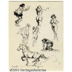 Frank Frazetta - Original Sketches of Cavemen,