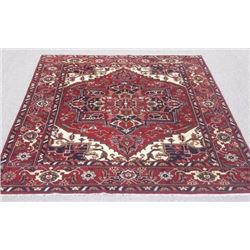 Hand-Knotted Heriz Serapi Rust Vegetable Dyes Wool Rug