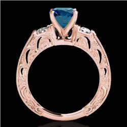 1.63 CTW SI Certified Blue Diamond Solitaire Antique Ring 10K Rose Gold - REF-218K2R - 34654
