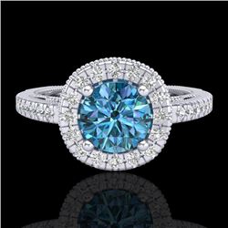 1.55 CTW Fancy Intense Blue Diamond Solitaire Art Deco Ring 18K White Gold - REF-178Y2N - 37985