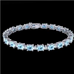10 CTW Aquamarine & VS/SI Diamond Certified Eternity Bracelet 10K White Gold - REF-102X2T - 21440