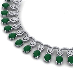 56.05 CTW Royalty Emerald & VS Diamond Necklace 18K White Gold - REF-1145H5W - 39060