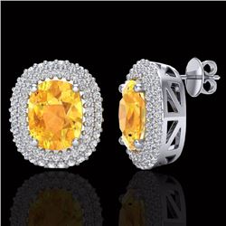 6 CTW Citrine & Micro Pave VS/SI Diamond Certified Halo Earrings 14K White Gold - REF-111K5R - 20118
