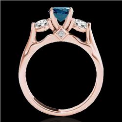1.75 CTW SI Certified Fancy Blue Diamond 3 Stone Ring 10K Rose Gold - REF-241R8K - 35382
