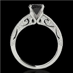 1.25 CTW Certified Vs Black Diamond Solitaire Antique Ring 10K White Gold - REF-56H8W - 34741