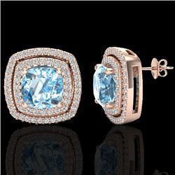 4.05 CTW Sky Blue Topaz & Micro VS/SI Diamond Halo Earrings 14K Rose Gold - REF-84M8F - 20156
