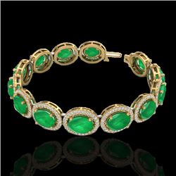 30 CTW Emerald & Micro Pave VS/SI Diamond Certified Bracelet 10K Yellow Gold - REF-481R8K - 22687