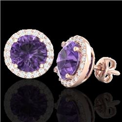 4 CTW Amethyst & Halo VS/SI Diamond Micro Pave Earrings Solitaire 14K Rose Gold - REF-53W3H - 21476
