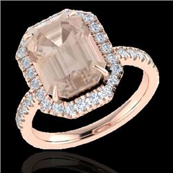 4.50 CTW Morganite & Micro Pave VS/SI Diamond Halo Ring 14K Rose Gold - REF-91R6K - 21430