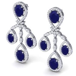 25.08 CTW Royalty Sapphire & VS Diamond Earrings 18K White Gold - REF-490M9F - 38577