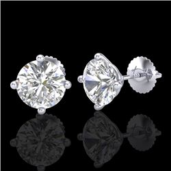 3.01 CTW VS/SI Diamond Solitaire Art Deco Stud Earrings 18K White Gold - REF-927M3F - 37310