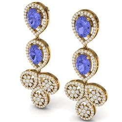 8.75 CTW Royalty Tanzanite & VS Diamond Earrings 18K Yellow Gold - REF-327M3F - 39089