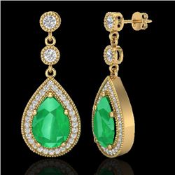6 CTW Emerald & Micro Pave VS/SI Diamond Earrings Designer 18K Yellow Gold - REF-93W8H - 23116