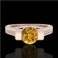 2 CTW Intense Fancy Yellow Diamond Engagement Micro Pave Ring 18K Rose Gold - REF-200M2F - 37624